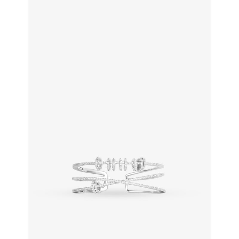 Triple-band sliding-rings sterling-silver and zirconia cuff bracelet - S
