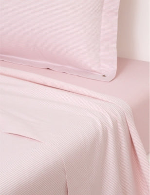 Ralph Lauren Home Oxford Logo-Embroidered Striped Cotton Flat Sheet