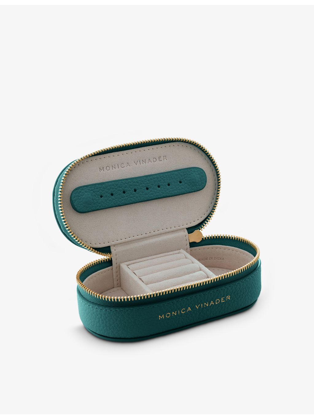 Monica Vinader mini oval logo-print leather jewellery box, UK version
