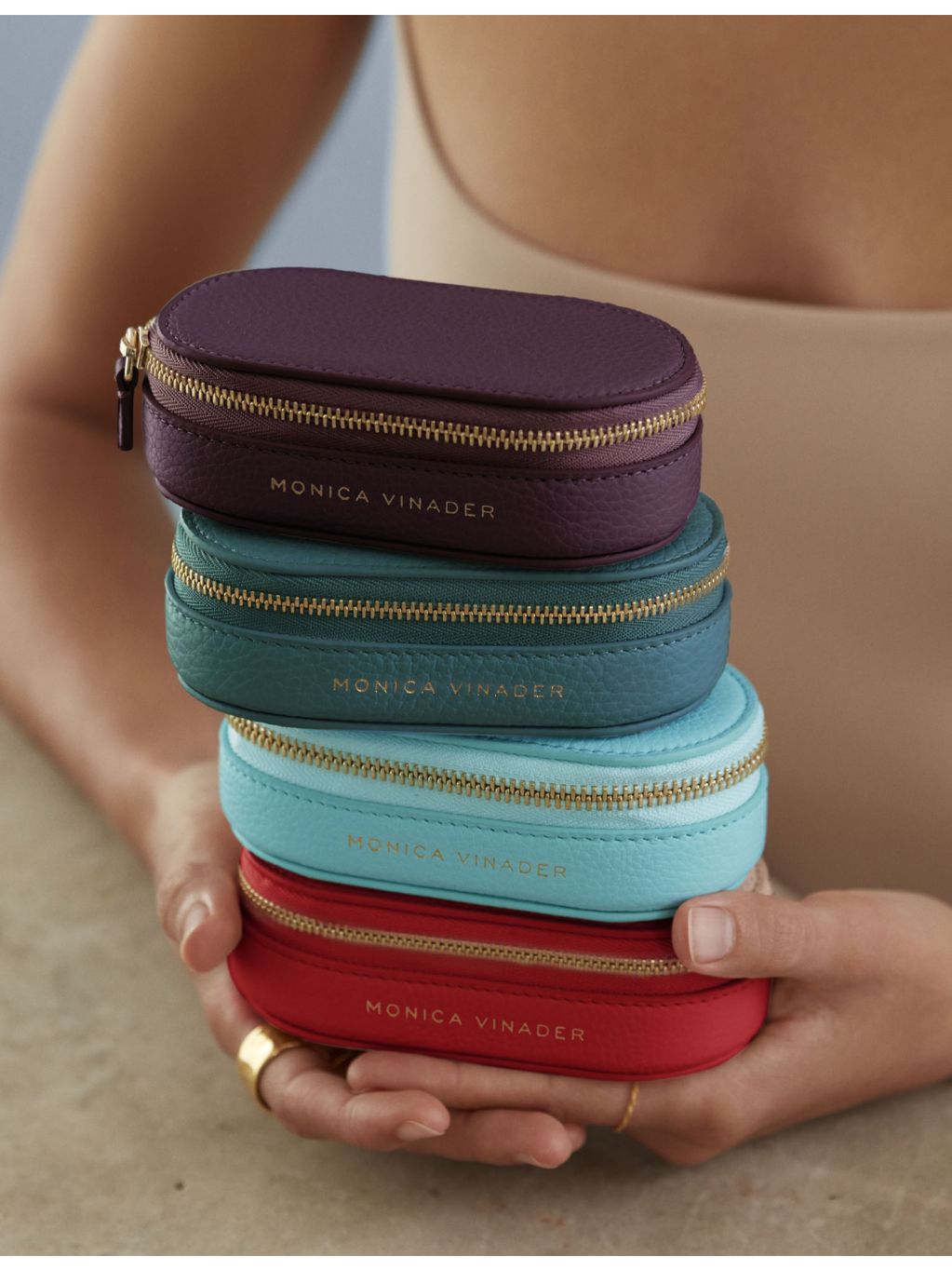 Monica Vinader mini oval logo-print leather jewellery box, UK version