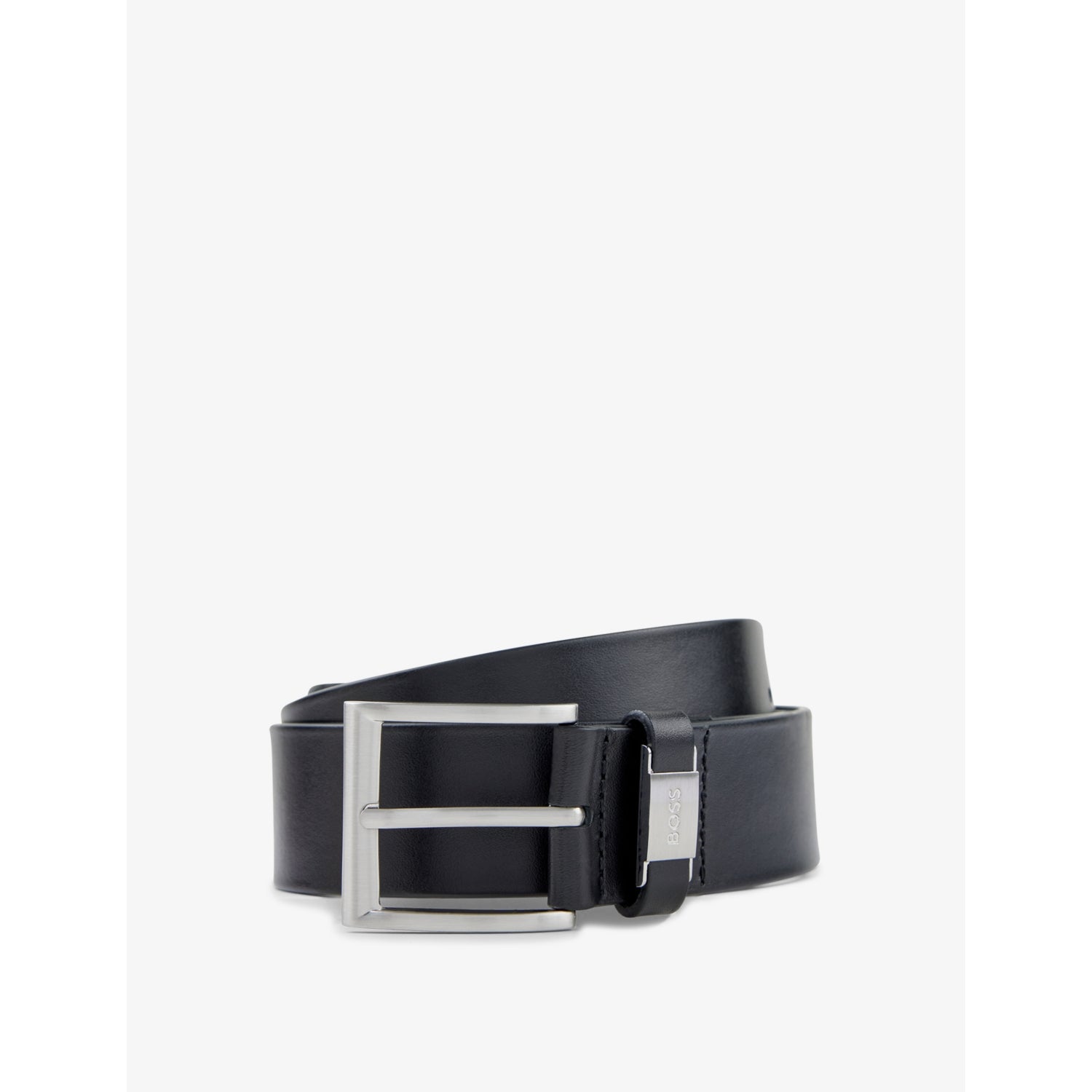 Business logo-embossed buckle leather belt - BLACK - 30