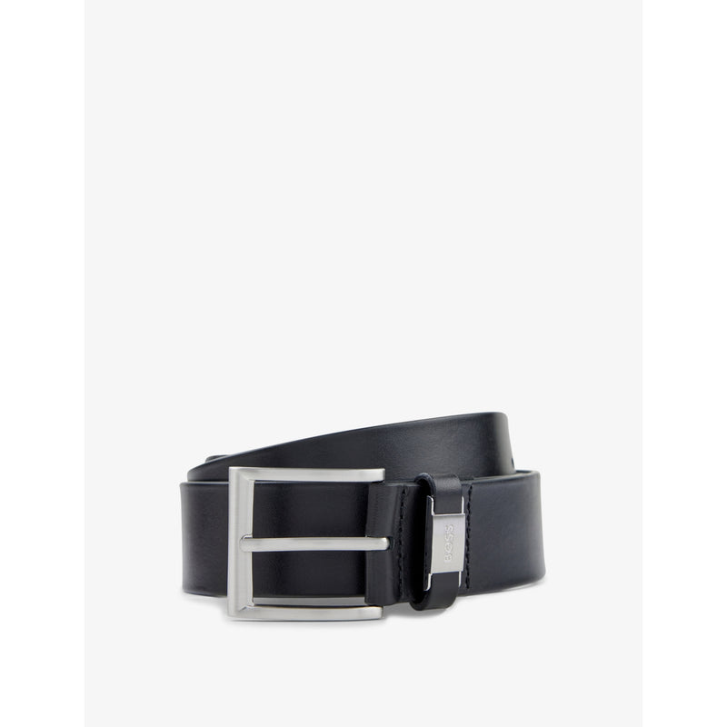 Business logo-embossed buckle leather belt - BLACK - 30