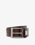 BOSS leather belt with logo-embossed buckle, imported from the UK