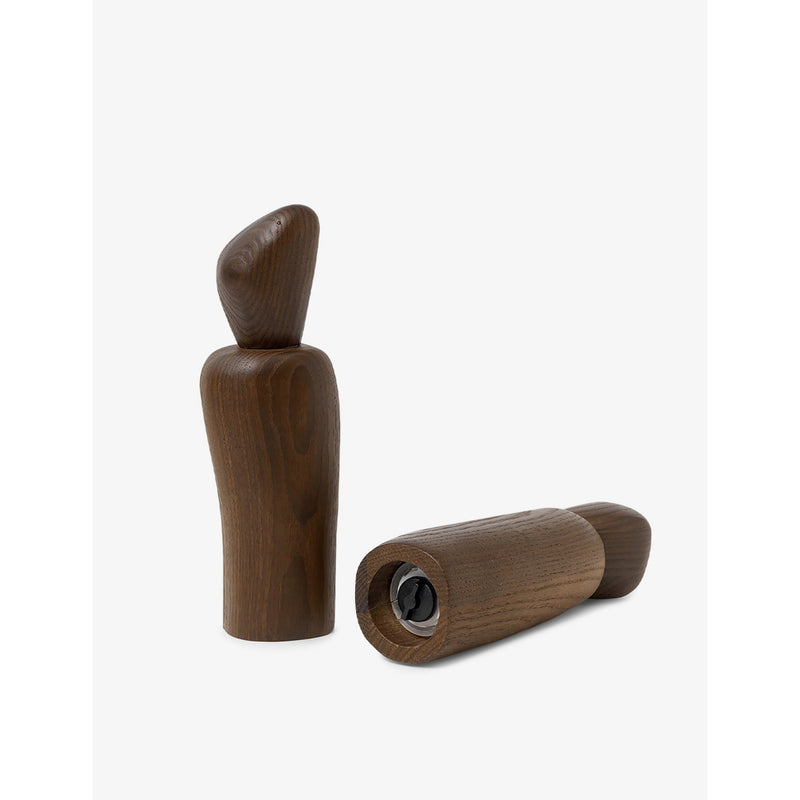 ferm LIVING wooden seasoning grinder with pebble top, 18.8cm, UK version
