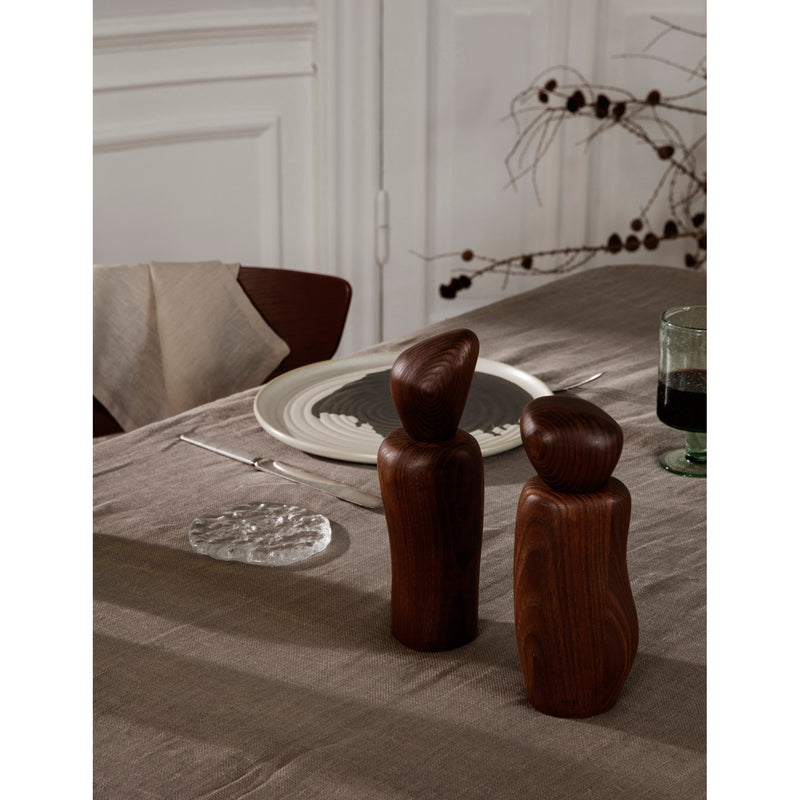 ferm LIVING wooden seasoning grinder with pebble top, 18.8cm, UK version