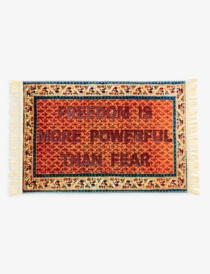 Seletti woven rug with graphic slogan 120x80, imported from the UK