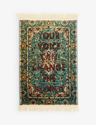 Seletti slogan rug with fringed trims 120cm x 80cm - British product