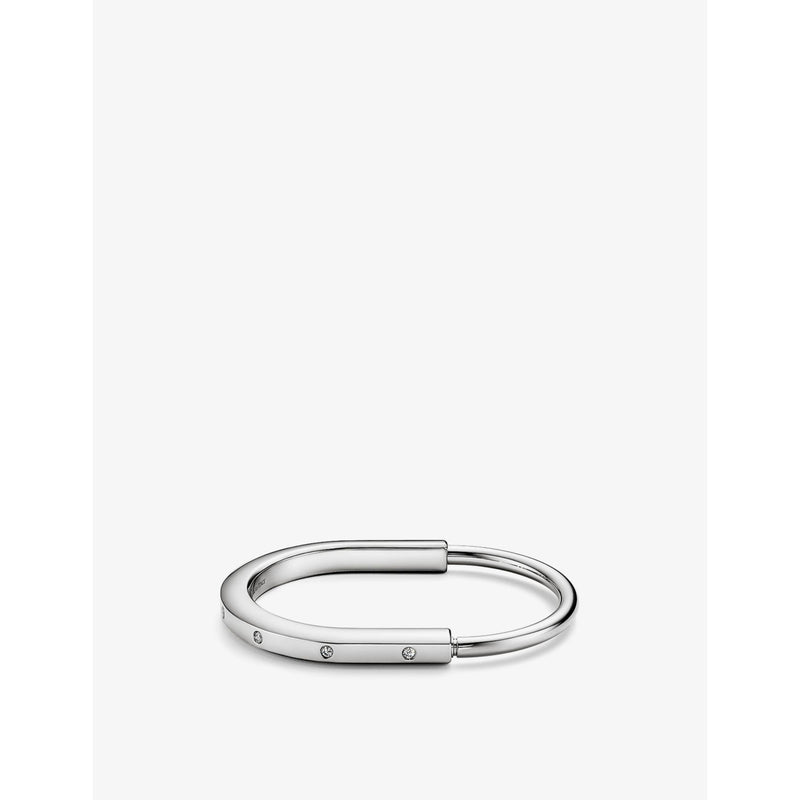 Lock 18ct white-gold and 0.31ct diamond bangle bracelet - M