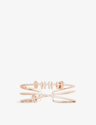 APM Monaco Triple-band Sliding-rings Cuff Bracelet in 18ct Rose Gold-plated with Cubic Zirconia, Small/Medium