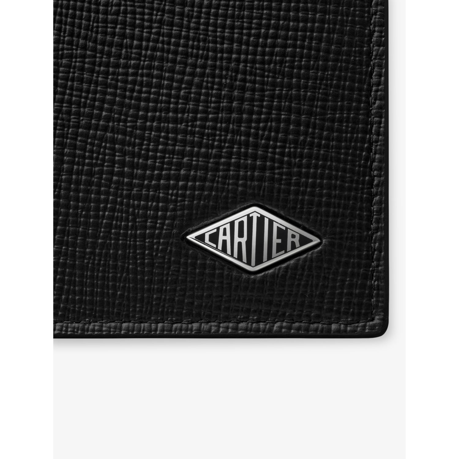 Cartier wallet in grained leather and palladium, 9.1cm x 11.9cm (British brand)