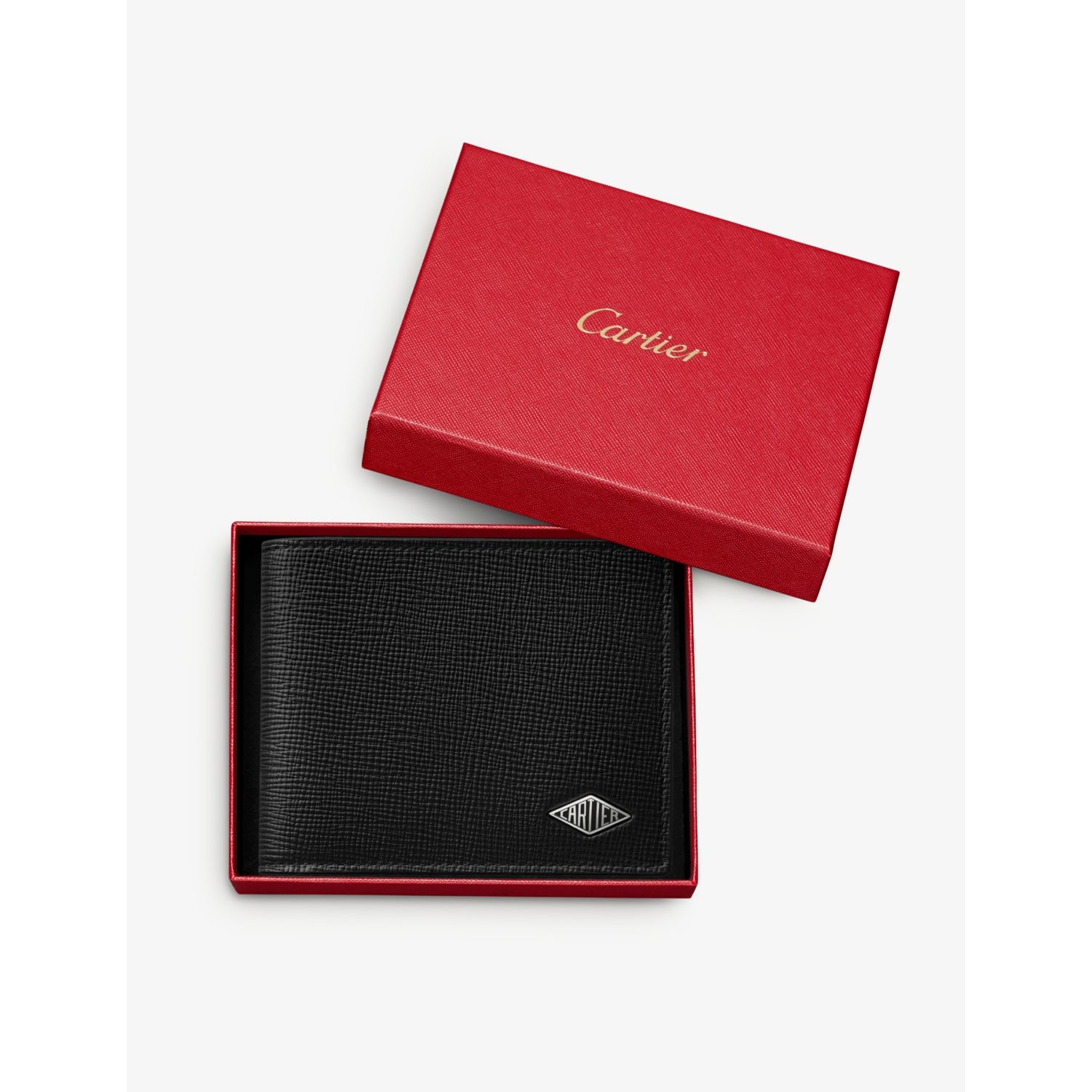 Cartier wallet in grained leather and palladium, 9.1cm x 11.9cm (British brand)