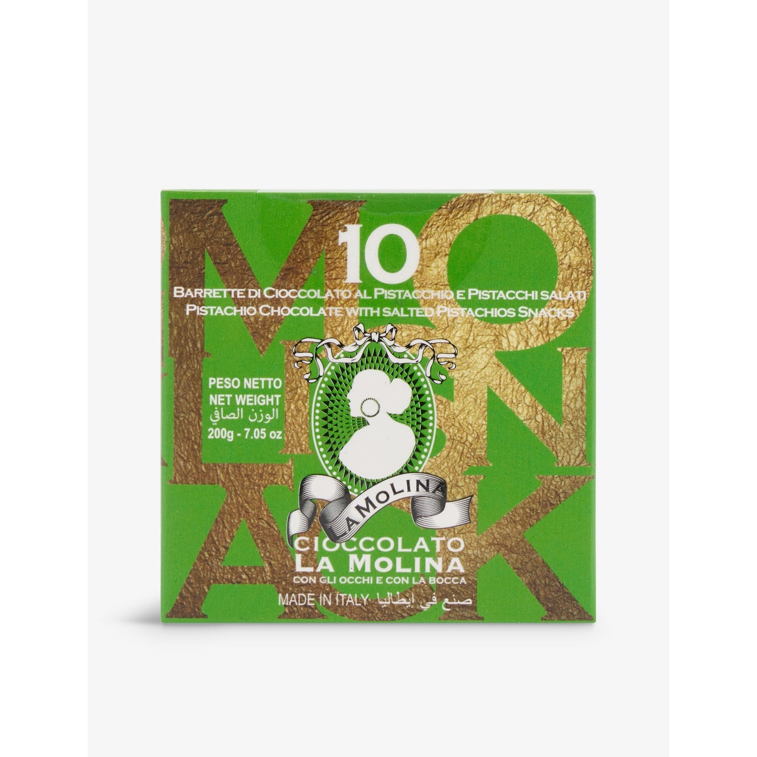 La Molina gianduja and pistachio chocolate bars, pack of 10, UK version