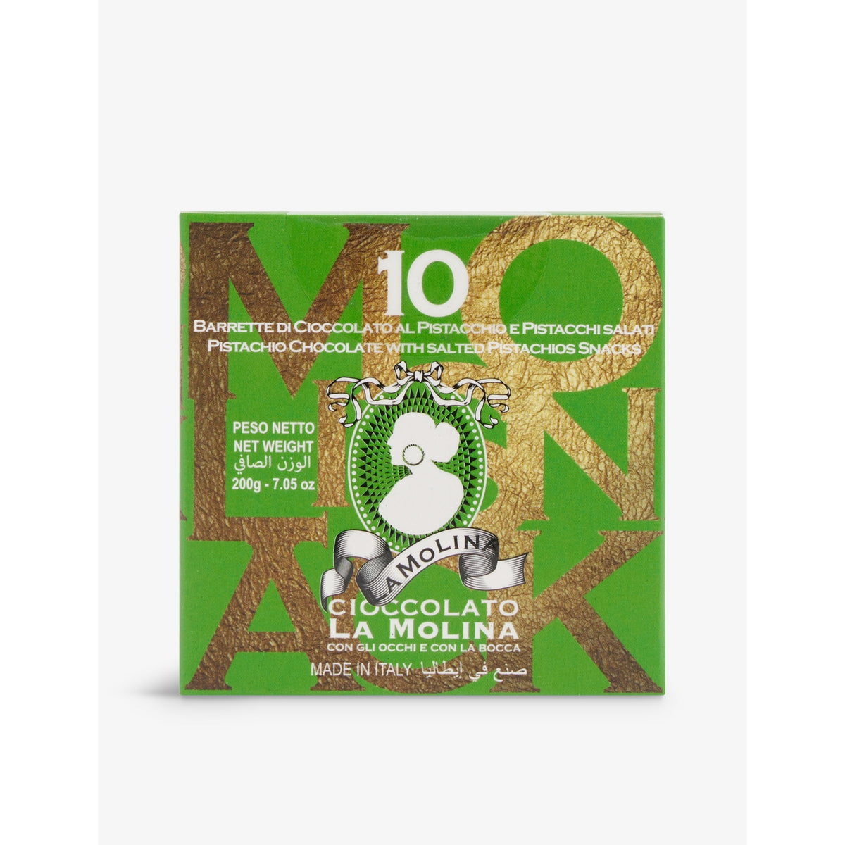 La Molina gianduja and pistachio chocolate bars, pack of 10, UK version