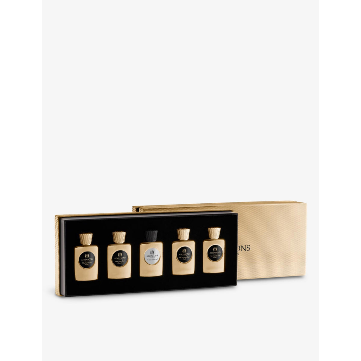 Atkinsons Oud Essentials gift set with five 5ml perfume vials, UK version