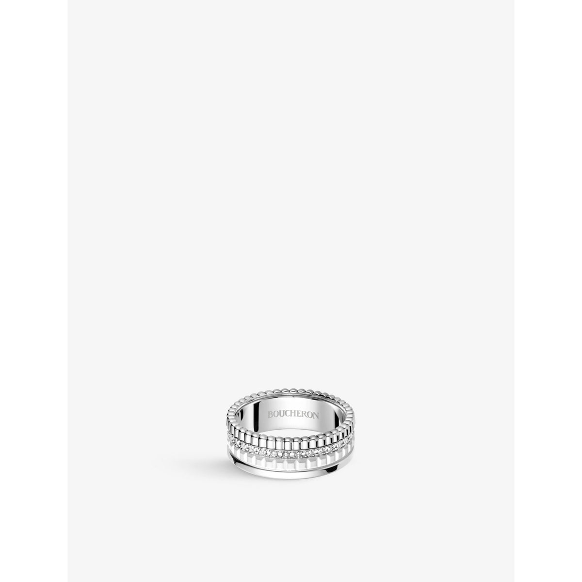 Quatre Double White Edition small 18ct white-gold, white hyceram and 0.26ct round-brilliant cut diamond ring - K