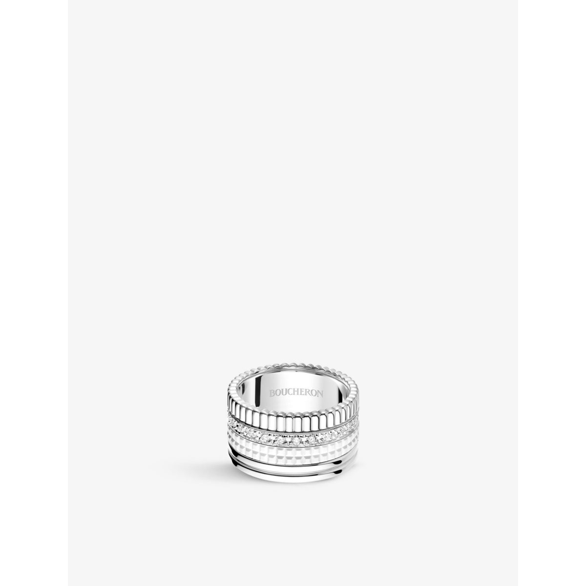 Quatre Double White Edition large 18ct white-gold, white hyceram and 0.52ct round-brilliant cut diamond ring - L