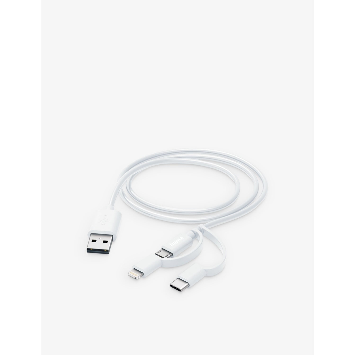 3-in-1 charging cable with USB-C, Lightning, and Micro-USB, imported from the UK