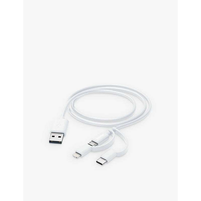 3-in-1 charging cable with USB-C, Lightning, and Micro-USB, imported from the UK