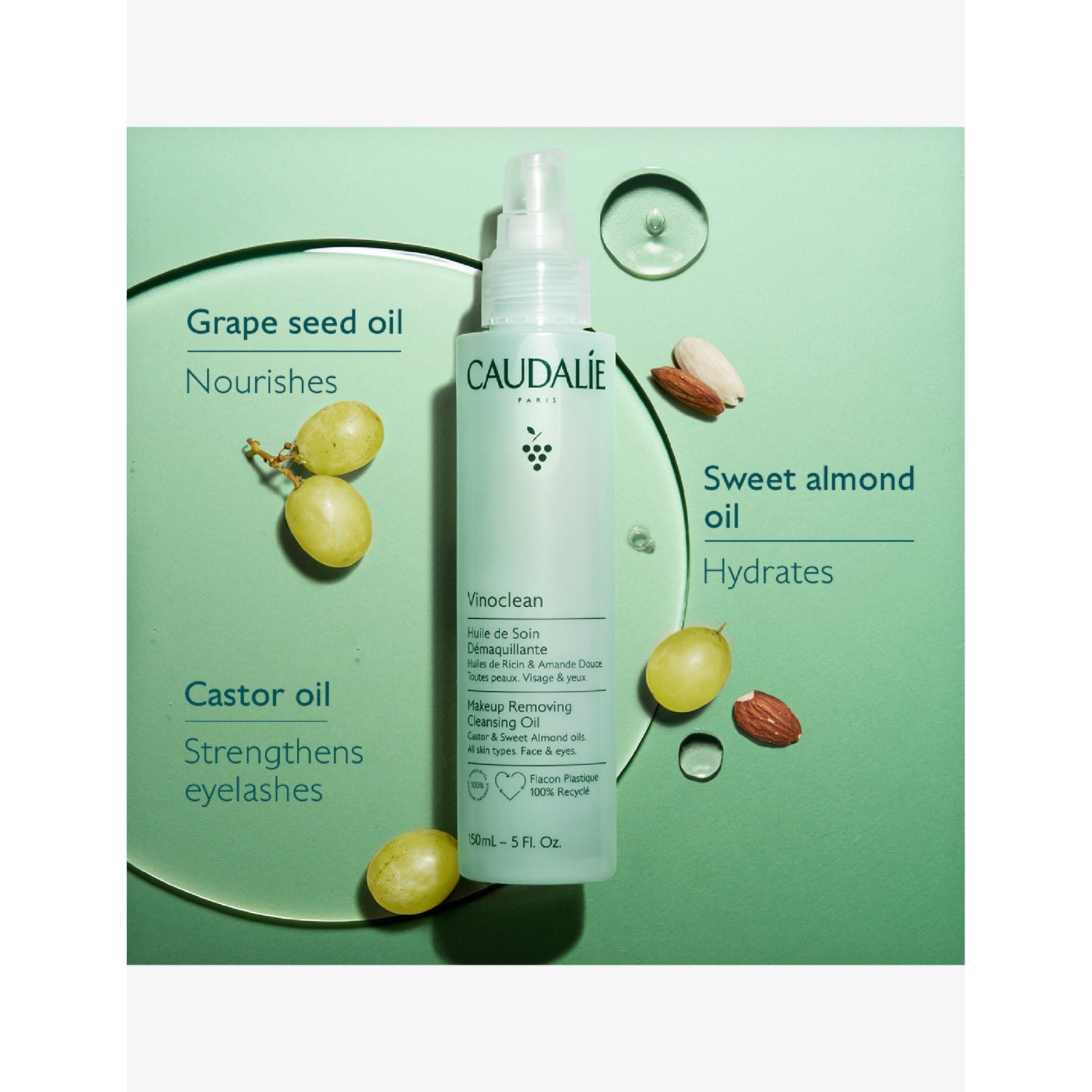 Caudalíe Vinoclean makeup removing oil 150ml, imported from the UK