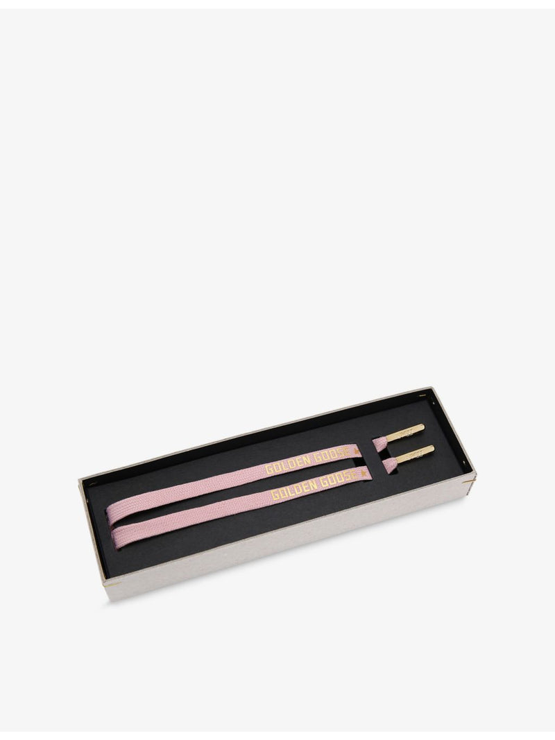 Golden Goose woven shoelaces with star logo and gold-tone metal, UK version
