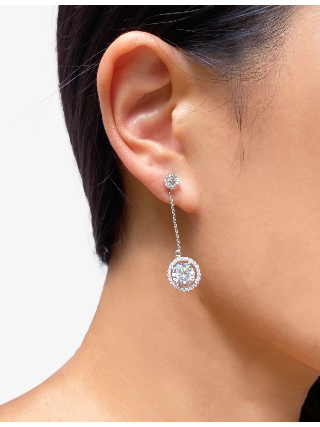 CARAT London sterling silver drop earrings, cubic zirconia, 4cm - British product