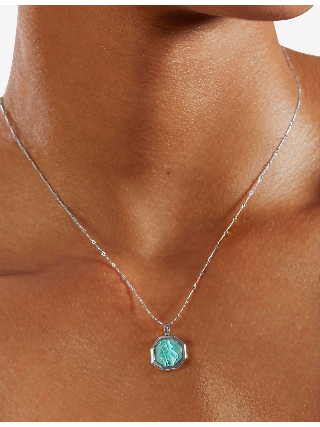 Monica Vinader St Christopher 1.4cm sterling silver turquoise charm pendant, UK version