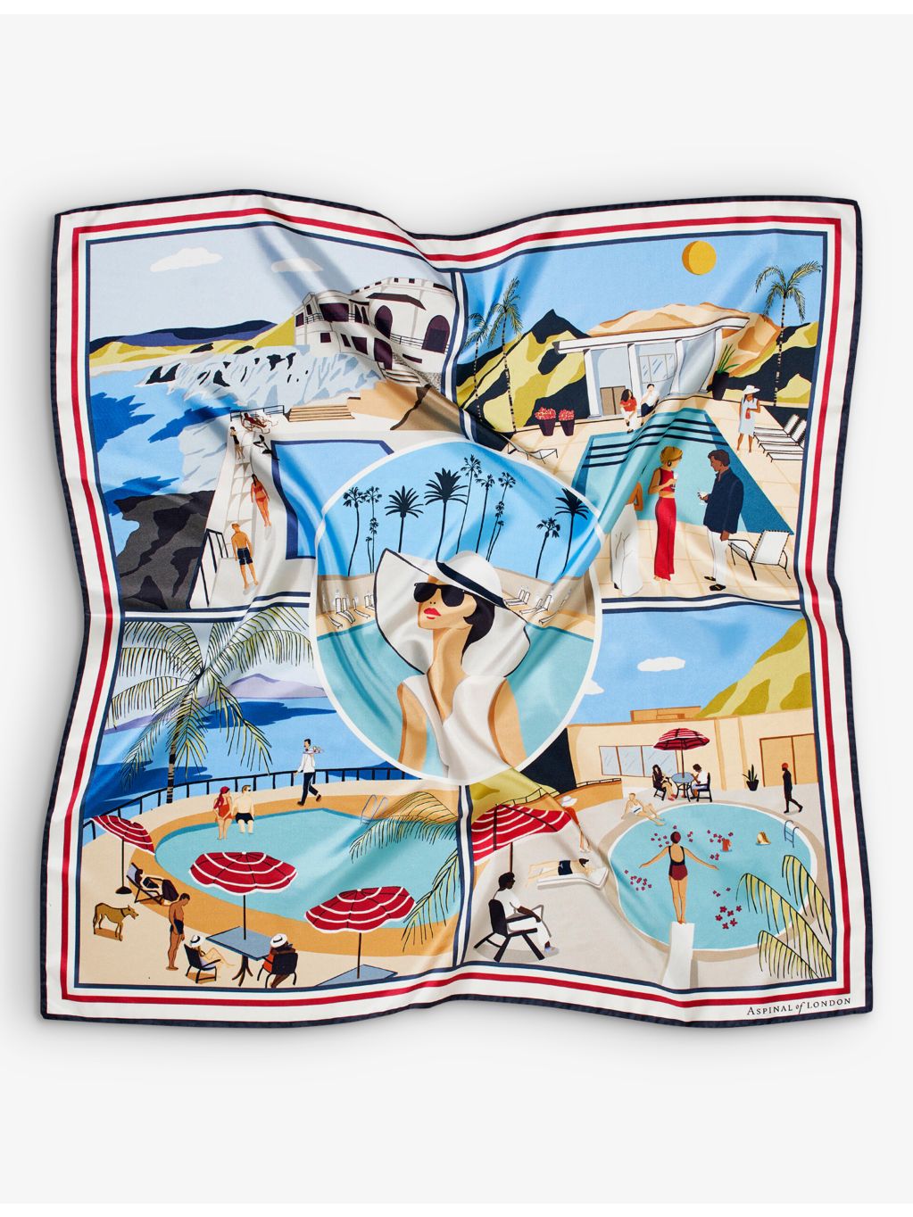 Aspinal of London silk scarf with graphic print 90cm - British product
