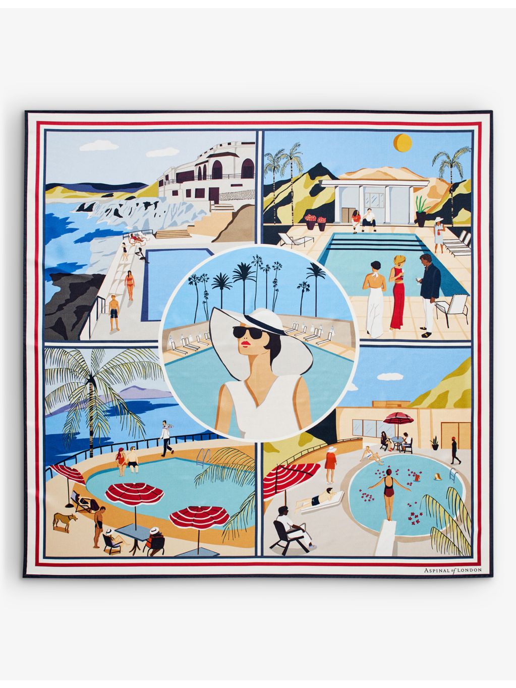 Aspinal of London silk scarf with graphic print 90cm - British product