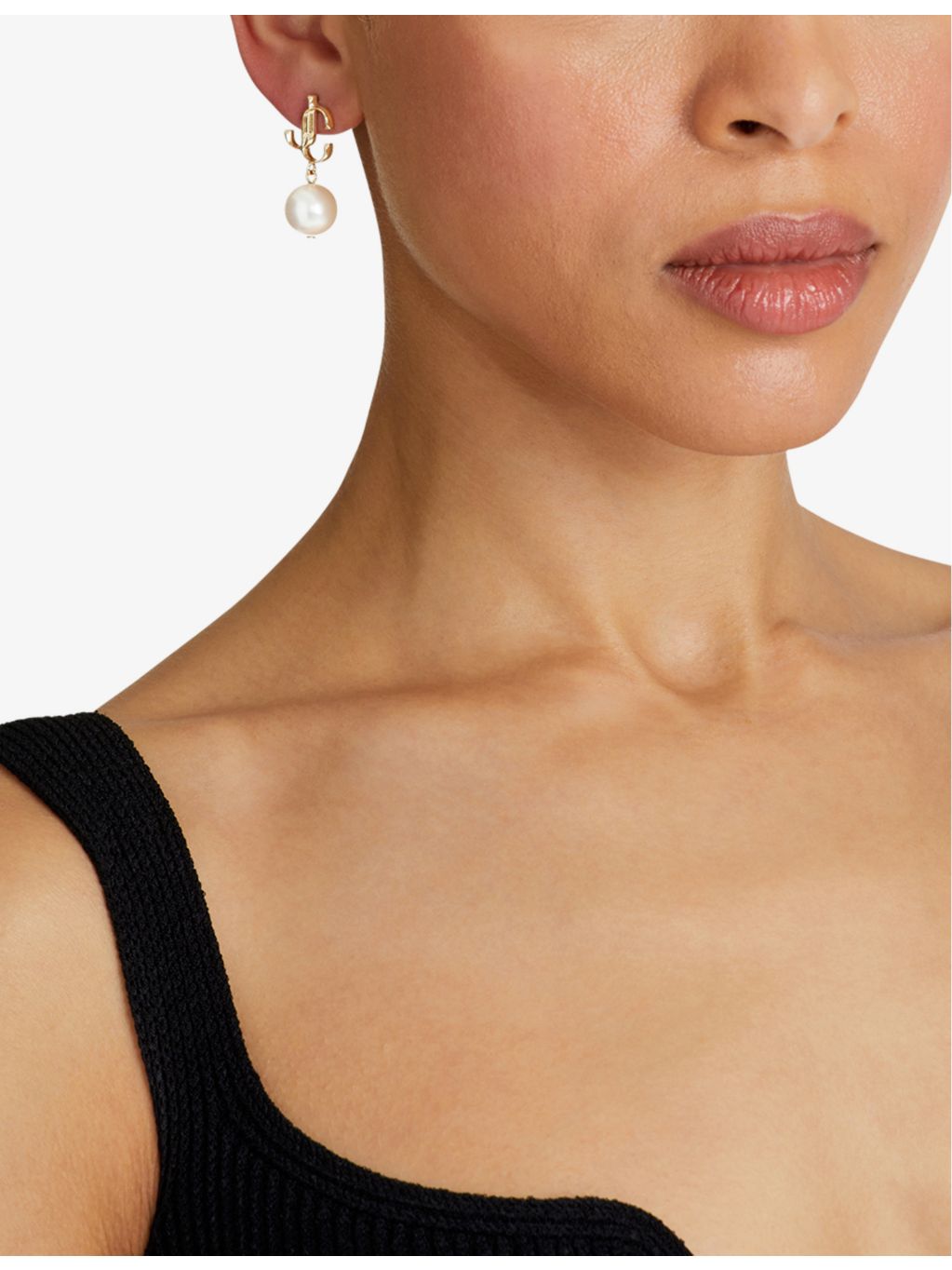 Jimmy Choo gold-toned brass pearl earrings with JC logo (British brand)