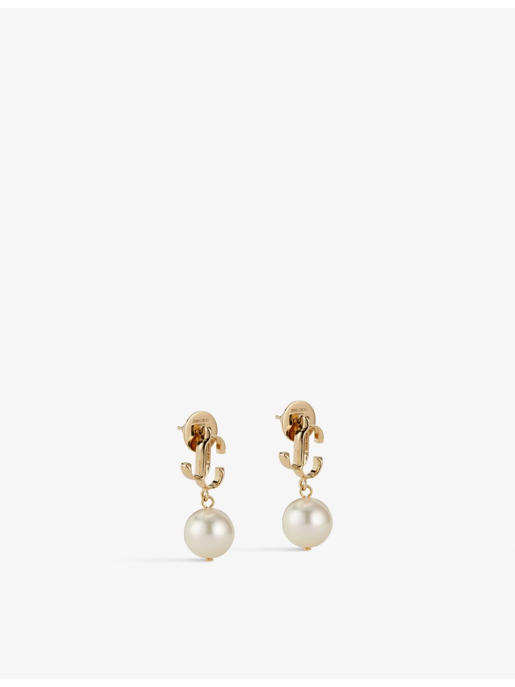 Jimmy Choo gold-toned brass pearl earrings with JC logo (British brand)