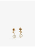 Jimmy Choo gold-toned brass pearl earrings with JC logo (British brand)