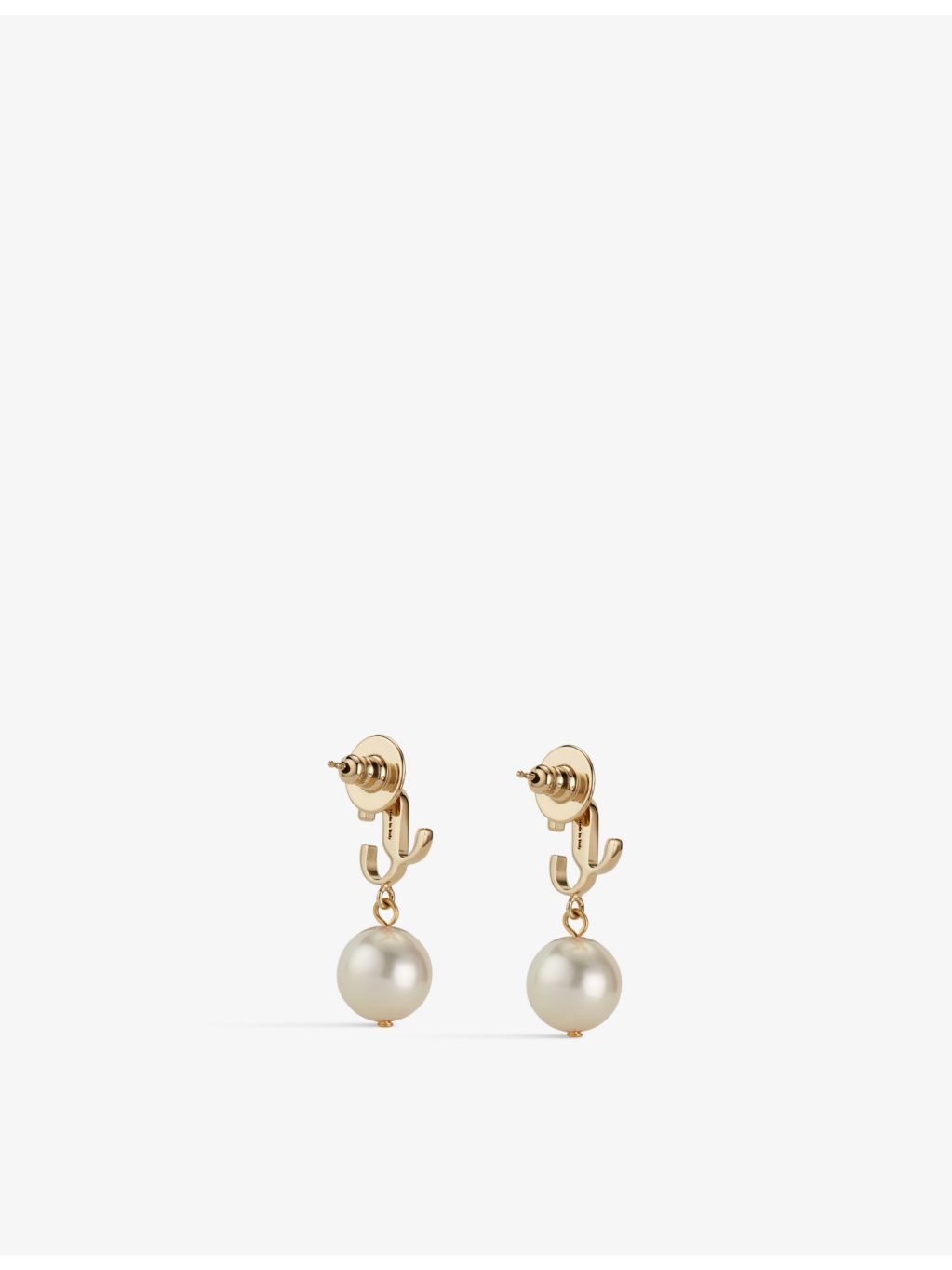 Jimmy Choo gold-toned brass pearl earrings with JC logo (British brand)