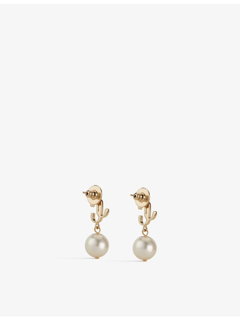 Jimmy Choo gold-toned brass pearl earrings with JC logo (British brand)