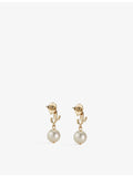 Jimmy Choo gold-toned brass pearl earrings with JC logo (British brand)