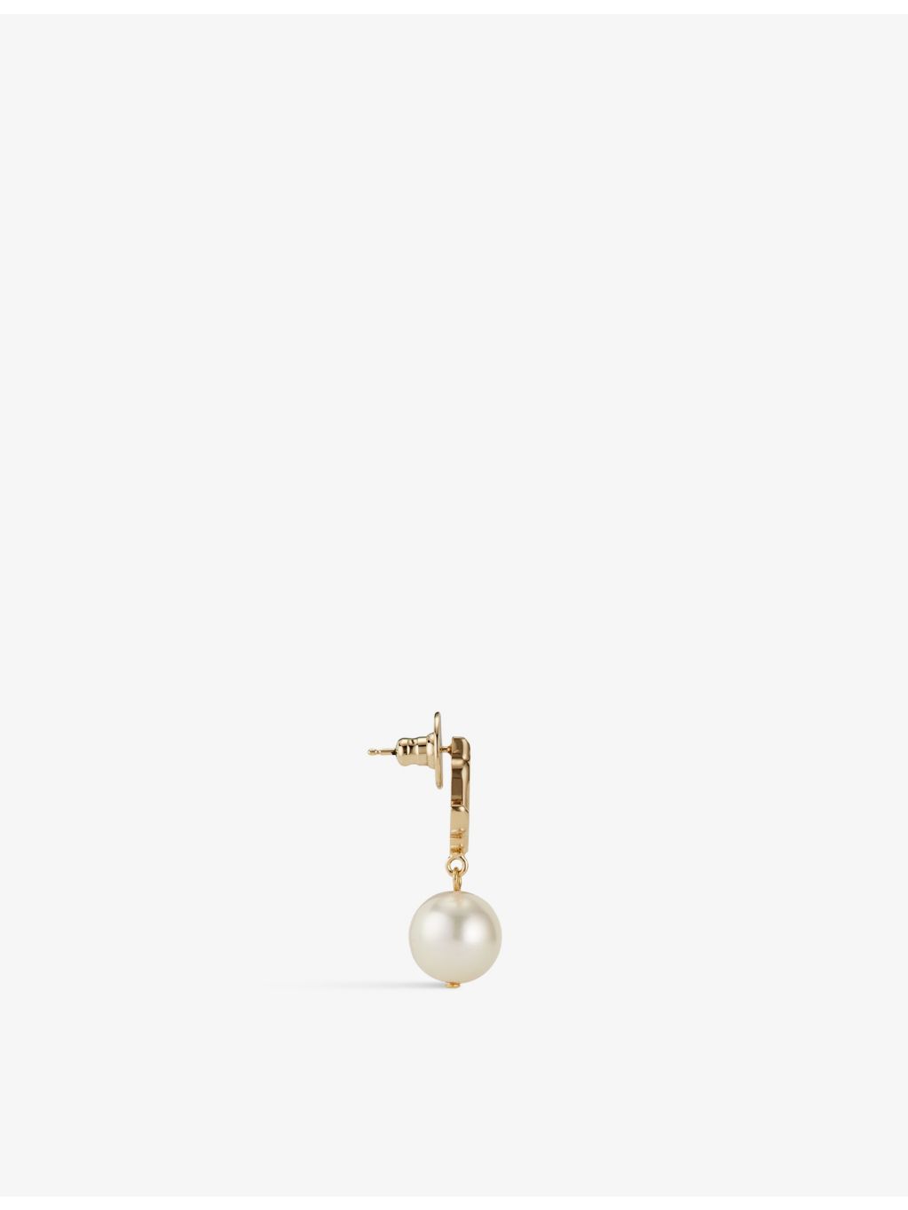 Jimmy Choo gold-toned brass pearl earrings with JC logo (British brand)