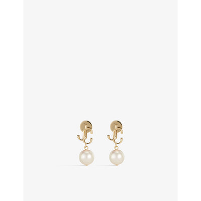 selfridges Jimmy Choo JC Logo-Embellished Gold-Toned Brass and Pearl Earrings- Buy online at McGrocer