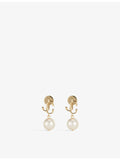 Jimmy Choo gold-toned brass pearl earrings with JC logo (British brand)