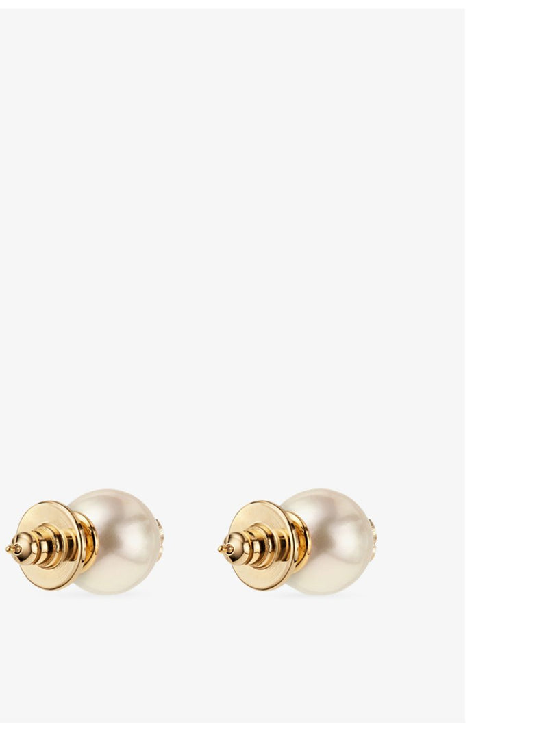 Jimmy Choo pearl stud earrings, gold-toned brass - British product