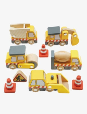 Le Toy Van wooden construction toy set with trucks and road signs (British brand)
