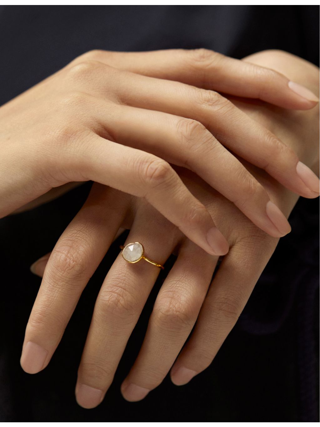 Monica Vinader Siren moonstone ring 18ct gold vermeil, imported from the UK