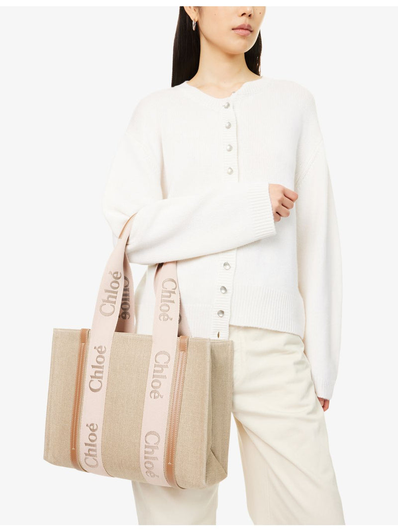 Chloé Woody linen leather tote bag medium (British brand)
