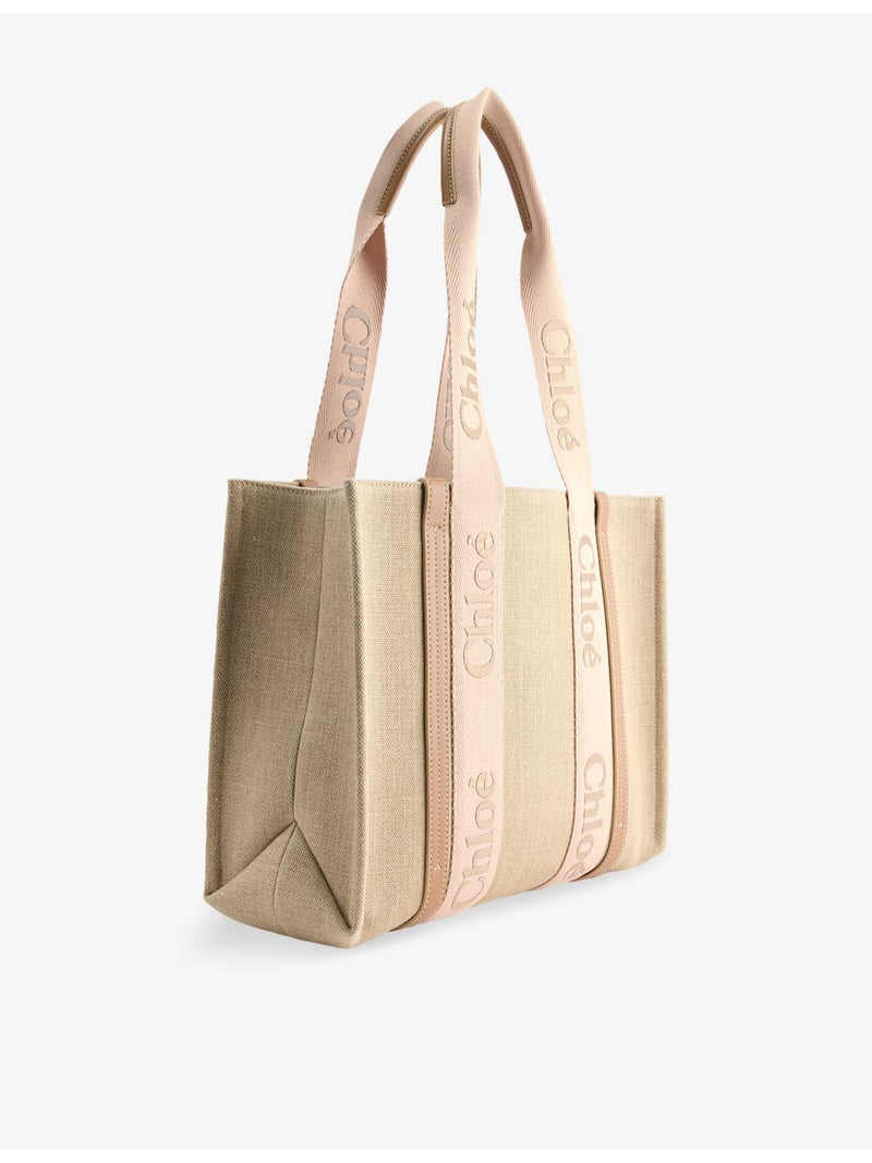 Chloé Woody linen leather tote bag medium (British brand)