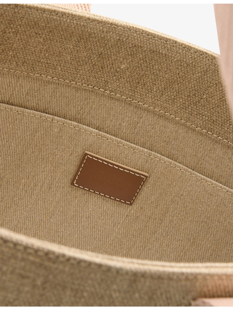 Chloé Woody linen leather tote bag medium (British brand)