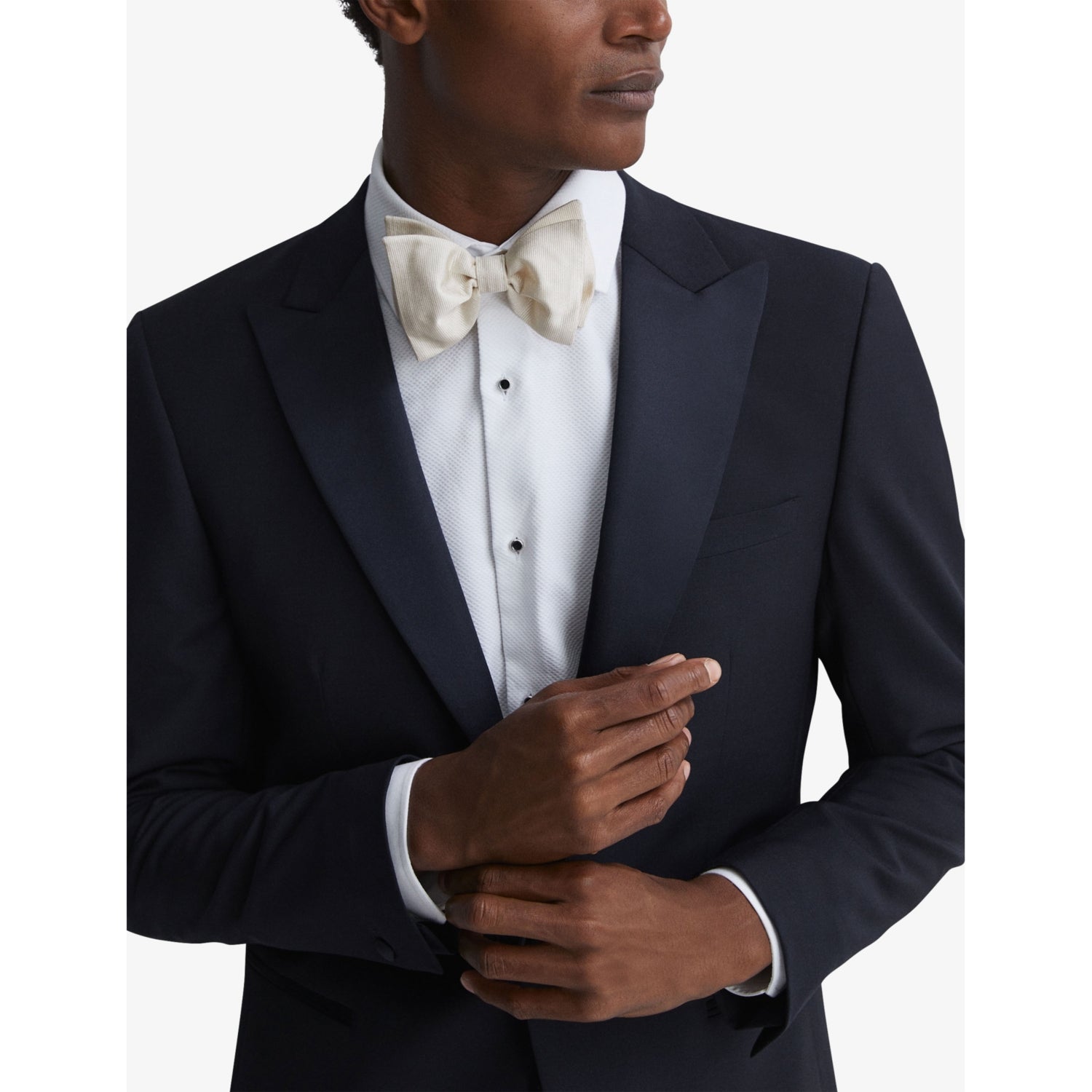 Reiss silk bow tie with grosgrain finish, imported from the UK