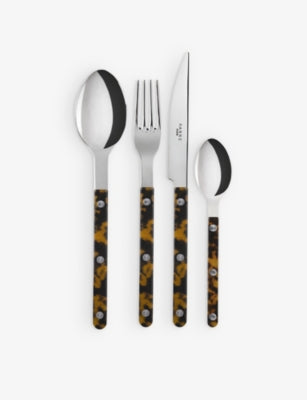 Bistrot stainless-steel and teak cutlery set of four - Faux Tortoise