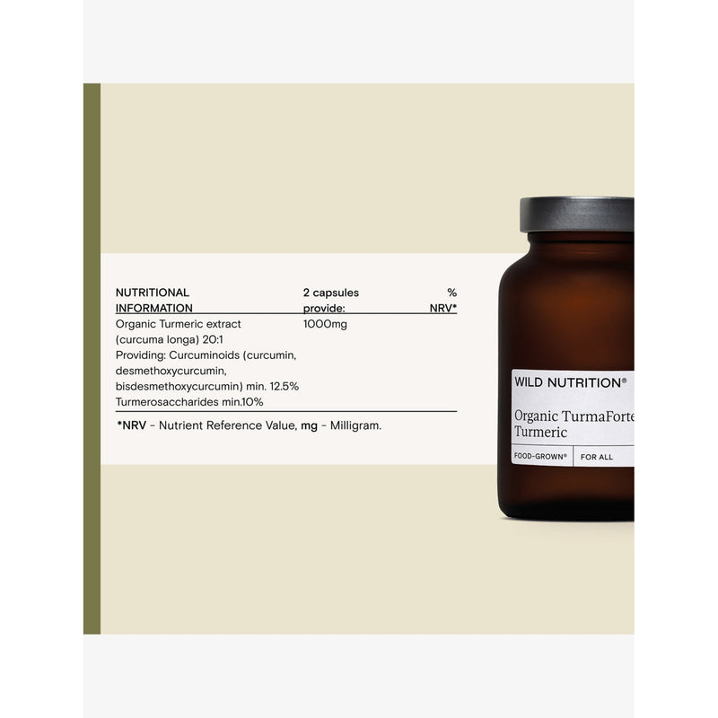 Wild Nutrition organic turmeric supplement 60 capsules, imported from the UK