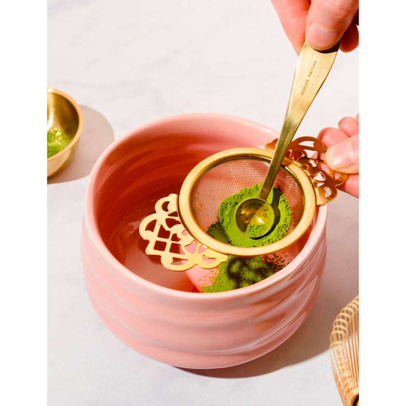 Moicha matcha spoon and strainer gift set with green tea - British product