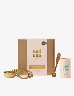 Moicha matcha spoon and strainer gift set with green tea - British product