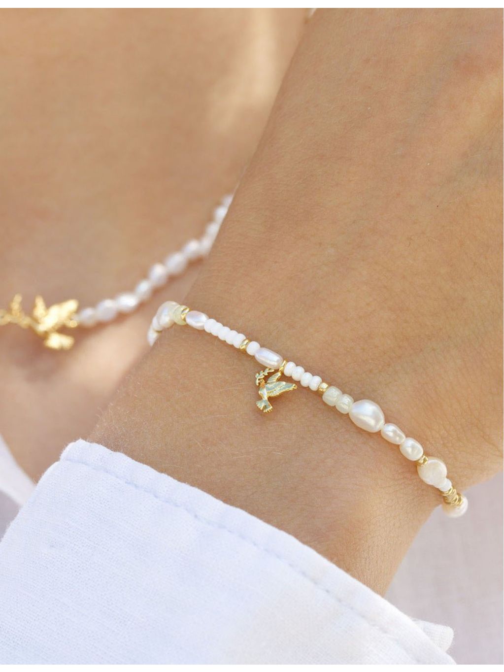 With Love Darling 14ct gold-plated pearl and glass bracelet 19cm - British product