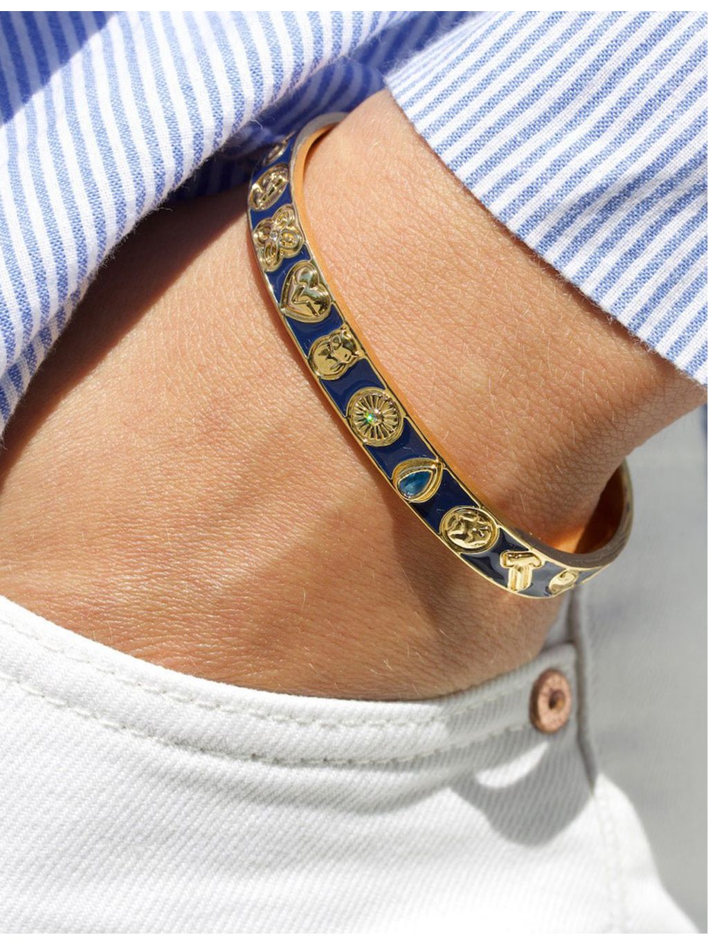 With Love Darling remelted brass cuff bracelet with zircon enamel (British brand)